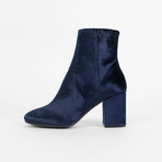 Women's Velvet + Block Heel Ankle Boots Shoes // Dark Blue (Euro: 35)