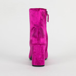Women's Velvet + Block Heel Ankle Boots Shoes // Pink (US: 5)