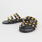Women's Leather Studded Mules Sandals Shoes // Black (US: 5)