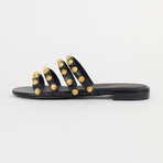 Women's Leather Studded Mules Sandals Shoes // Black (US: 7)