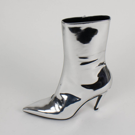 Women's Patent Leather Slash Heel Ankle Boots Shoes // Silver (Euro: 35)