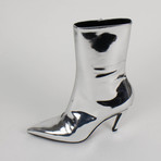 Women's Patent Leather Slash Heel Ankle Boots Shoes // Silver (Euro: 37)