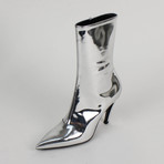 Women's Patent Leather Slash Heel Ankle Boots Shoes // Silver (Euro: 37)