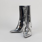Women's Patent Leather Slash Heel Ankle Boots Shoes // Silver (Euro: 37)
