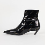 Women's Patent Leather Logo Kitten Heel Ankle Boots Shoes // Black (US: 5)