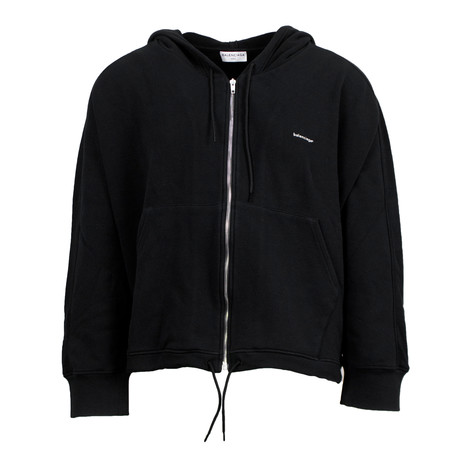 Cotton Blend Zip-Up Hooded Sweater // Black (XS)