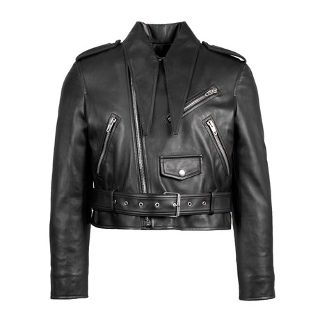 Leather Zip-Up Motorcycle Jacket // Black (Euro: 34)