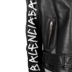 Leather Logo Sleeve Motorcycle Jacket // Black (Euro: 34)