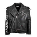 Leather Logo Sleeve Motorcycle Jacket // Black (Euro: 34)