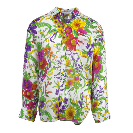 Silk Blend Oversized Button Down Shirt // Multi-Color Floral (Euro: 34)