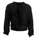 Silk Long Sleeve Ascot Blouse Top // Black (Euro: 36)