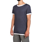 Silk Blend Crew Neck T-Shirt // Navy Blue + White (2XL)