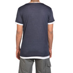 Silk Blend Crew Neck T-Shirt // Navy Blue + White (2XL)