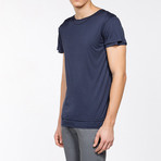 Silk Blend Crew Neck T-Shirt // Navy Blue (M)