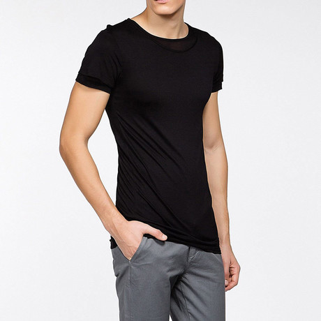 Silk Blend Crew Neck T-Shirt // Black (S)