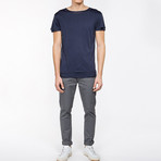 Silk Blend Crew Neck T-Shirt // Navy Blue (M)