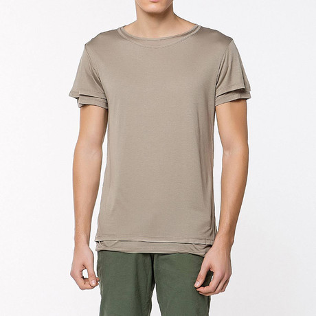 Silk Blend Crew Neck T-Shirt // Khaki (S)