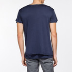 Silk Blend Crew Neck T-Shirt // Navy Blue (M)