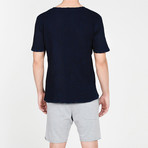 Distressed Indigo Crew Neck T-Shirt // Blue (M)