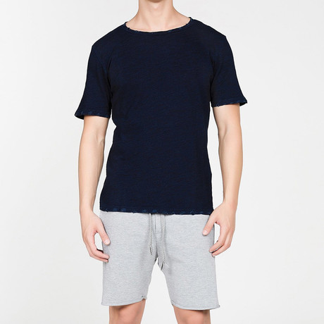 Distressed Indigo Crew Neck T-Shirt // Blue (S)