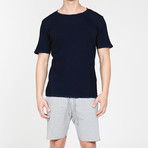 Distressed Indigo Crew Neck T-Shirt // Blue (M)