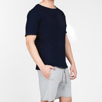 Distressed Indigo Crew Neck T-Shirt // Blue (M)