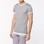 Silk Blend Double Crew Neck T-Shirt // Grey & White (S)