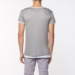 Silk Blend Double Crew Neck T-Shirt // Grey & White (S)