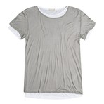 Silk Blend Double Crew Neck T-Shirt // Grey & White (S)