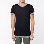 Silk Blend Double Crew Neck T-Shirt // Black & Grey (XL)