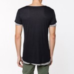 Silk Blend Double Crew Neck T-Shirt // Black & Grey (XL)