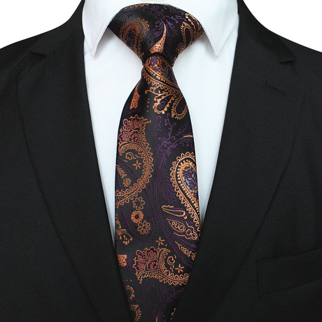 Bryson Silk Tie // Gold + Purple Paisley