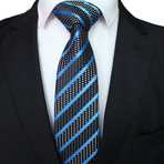 Kyan Silk Tie // Blue + Black Stripe Polka