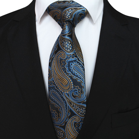 Hubert Silk Tie // Blue + Bronze Paisley