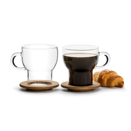 Glass Mug + Oak Coaster // 2 Pack