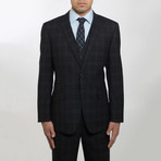 2BSV Notch Lapel Vested Suit Black Tartan Plaid (44R)