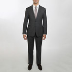 2BSV Peak Lapel Pick Stitch Suit Gray Brown Windowpane (US: 40L)