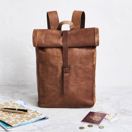 Roll-top Leather Backpack