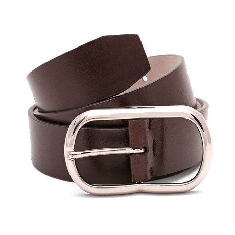 Round Edge Leather Belt // Brown // 105 cm // 42" Waist