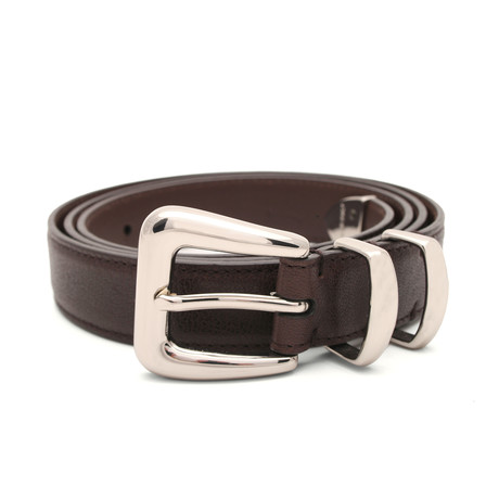 Double Metal Loop Leather Belt // Brown // 100 cm // 40" Waist