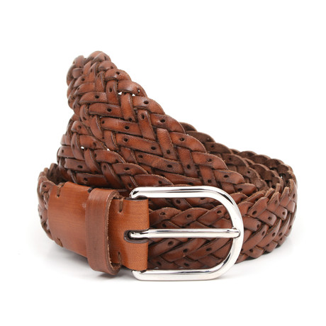 Woven Leather Belt // Brown // 95 cm // 38" Waist