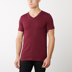 Organic Cotton Semi-Fitted V-Neck T-Shirt // Burgundy (M)