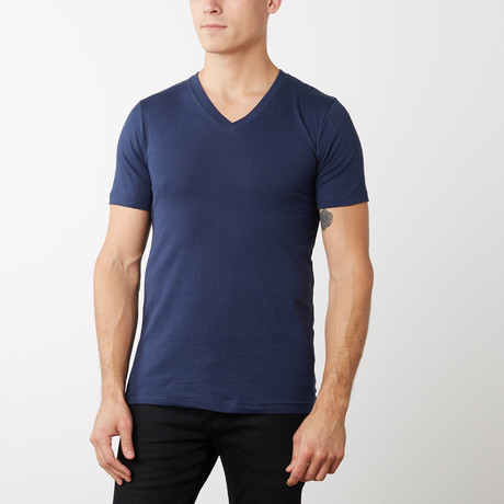 Organic Cotton Semi-Fitted V-Neck T-Shirt // Navy (S)