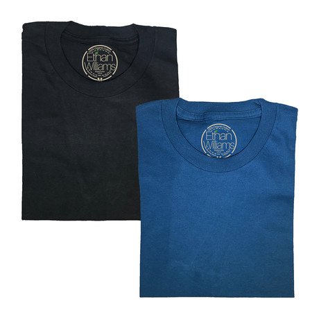 Organic Cotton Semi-Fitted Crew Neck T-Shirt // Pack of 2 // Black + Teal (S)
