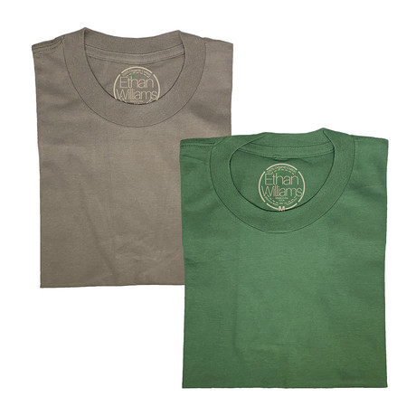 Organic Cotton Semi-Fitted Crew Neck T-Shirt // Pack of 2 // Green + Warm Gray (L)