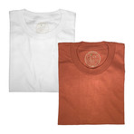 Organic Cotton Semi-Fitted Crew Neck T-Shirt // Pack of 2 // Sand + Burnt Orange (S)