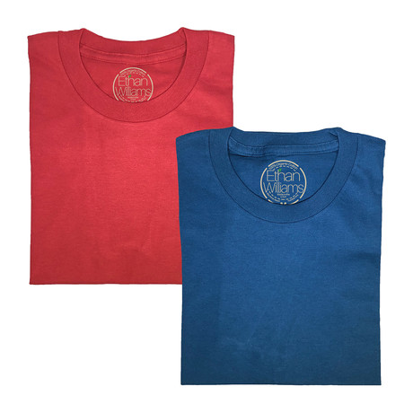 Organic Cotton Semi-Fitted Crew Neck T-Shirt // Pack of 2 // Teal + Deep Red (S)