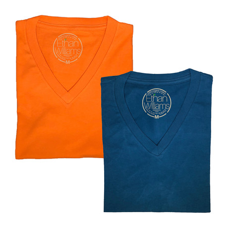 Organic Cotton Semi-Fitted V-Neck T-Shirt // Pack of 2 // Teal + Orange (S)