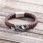 Leather Braided Dragon Bracelet // Brown