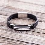 Striped Leather Bracelet // Black